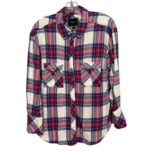 Rails Hunter Plaid Flannel Button Up Shirt in White Pink and Blue M - Picture 4 of 10
